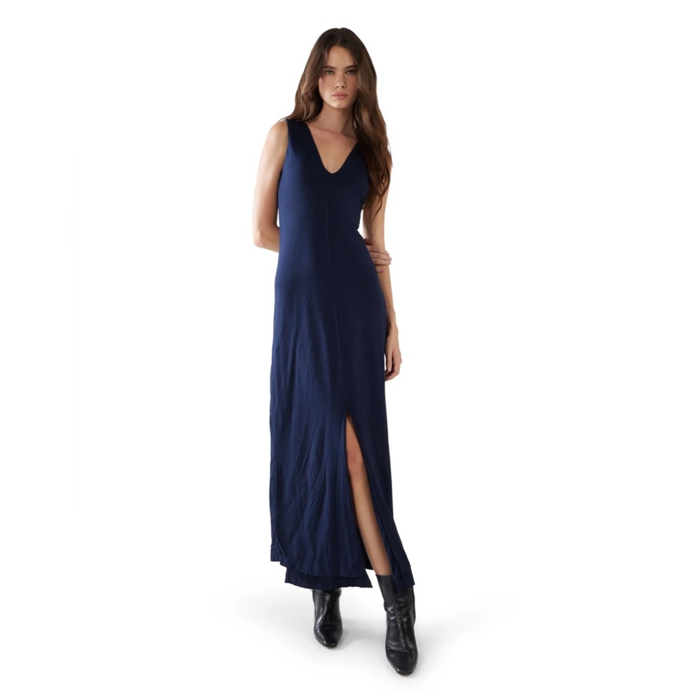LES TIEN Ali Double V- Tank Dress Navy Blue Lux Jersey Size XS